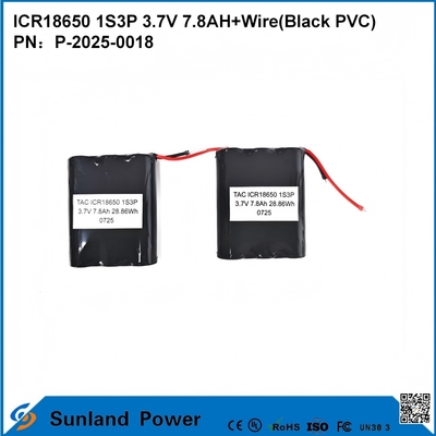 ICR18650 1S3P 3.7V 7.8AH+WIRE ((PVC NERO) batteria