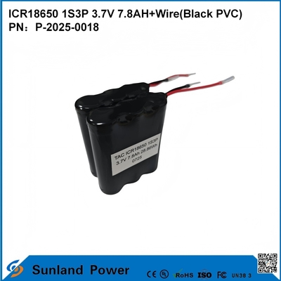 ICR18650 1S3P 3.7V 7.8AH+WIRE ((PVC NERO) batteria