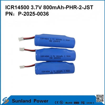 ICR14500 3.7V 800mAh-PHR-2-JST-10mm batteria a filo