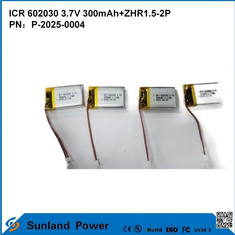 602030 3.7V 300mAh + ZHR1.5-2P Batteria dal design ultra-sottile Compatibilità flessibile per vari dispositivi intelligenti piccoli Bluetooth Auricolari Dispositivi indossabili E attrezzature mediche portatili