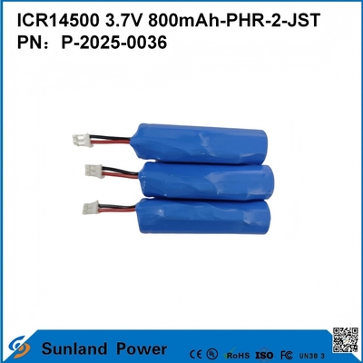 ICR14500 3.7V 800mAh-PHR-2-JST-10mm batteria a filo