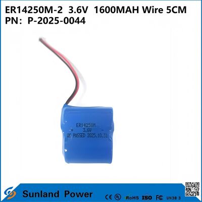 ER14250M-2 3.6V1600MAH Batteria con filo da 5CM utilizzata in contatori intelligenti, strumenti di automazione, dispositivi medici, apparecchiature di comunicazione wireless, sistemi di allarme antifurto, elettronica automobilistica, Internet delle Cose